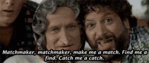 A gif of Mrs Doubtfire singing Matchmaker